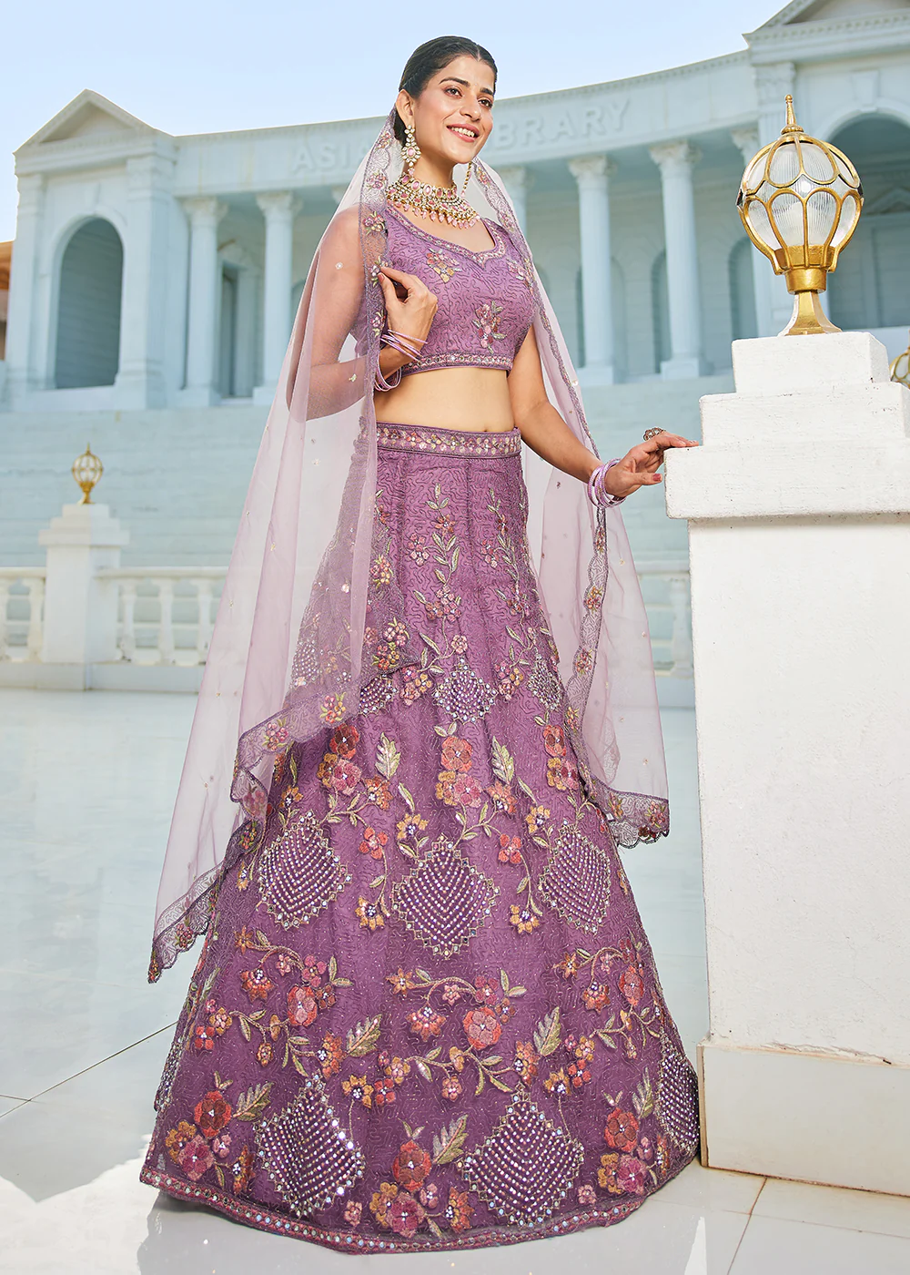 Purple Net Cording & Zarkan Festive Lehenga Choli - Image 6