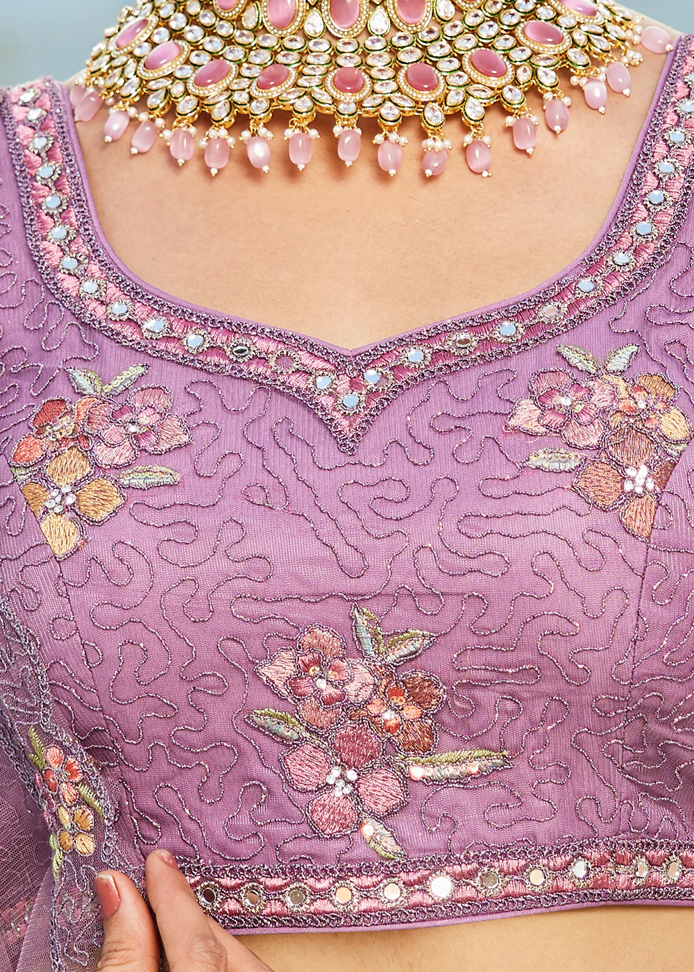 Purple Net Cording & Zarkan Festive Lehenga Choli - Image 7