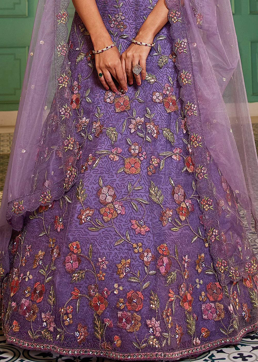 Purple Net Embroidered Wedding Style Lehenga Choli - Image 7