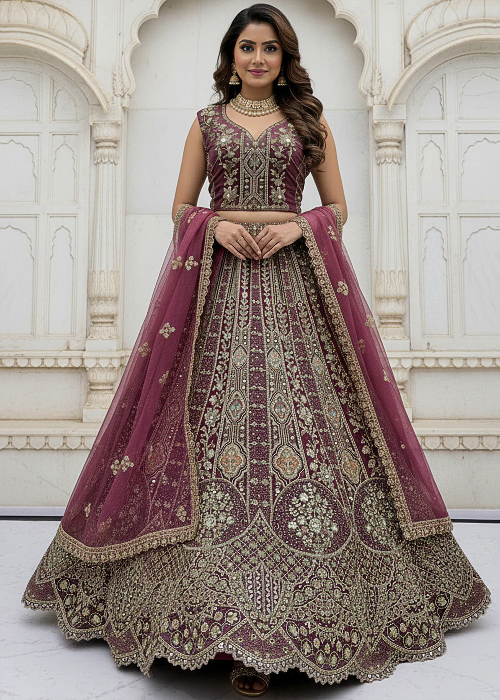 Purple Organza Embroidered Designer Lehenga Set