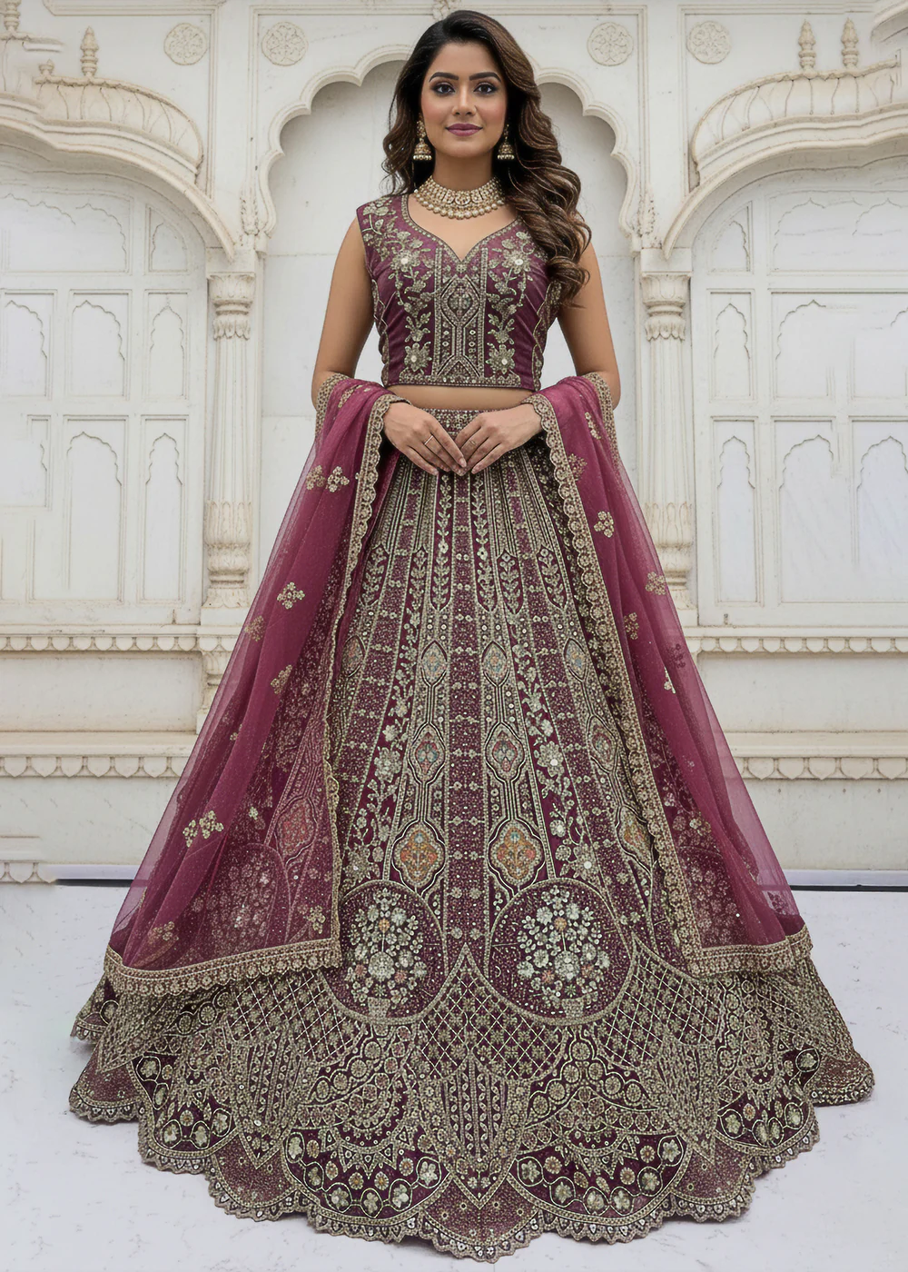 Purple Organza Embroidered Designer Lehenga Set - Image 3