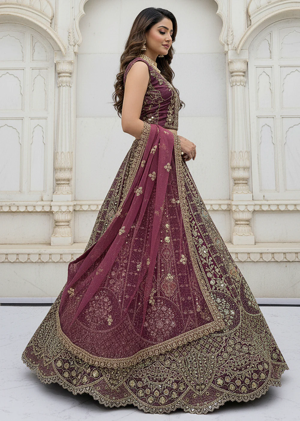 Purple Organza Embroidered Designer Lehenga Set - Image 4