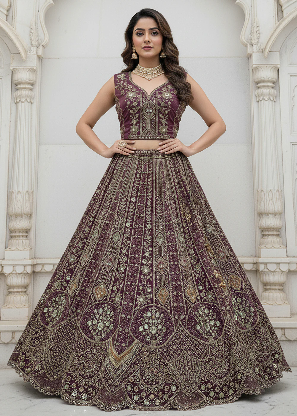 Purple Organza Embroidered Designer Lehenga Set - Image 5