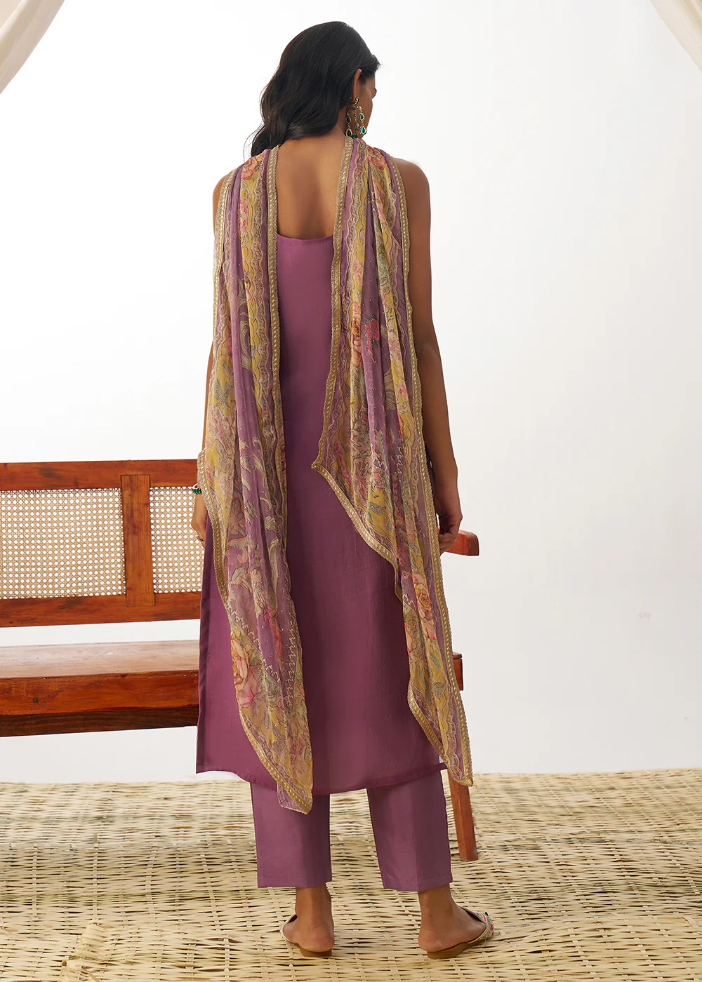 Purple Organza Embroidered Kurta Style Salwar Suit - Image 3