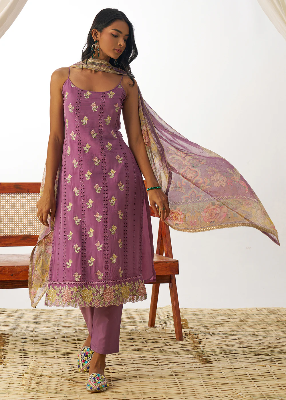 Purple Organza Embroidered Kurta Style Salwar Suit - Image 4