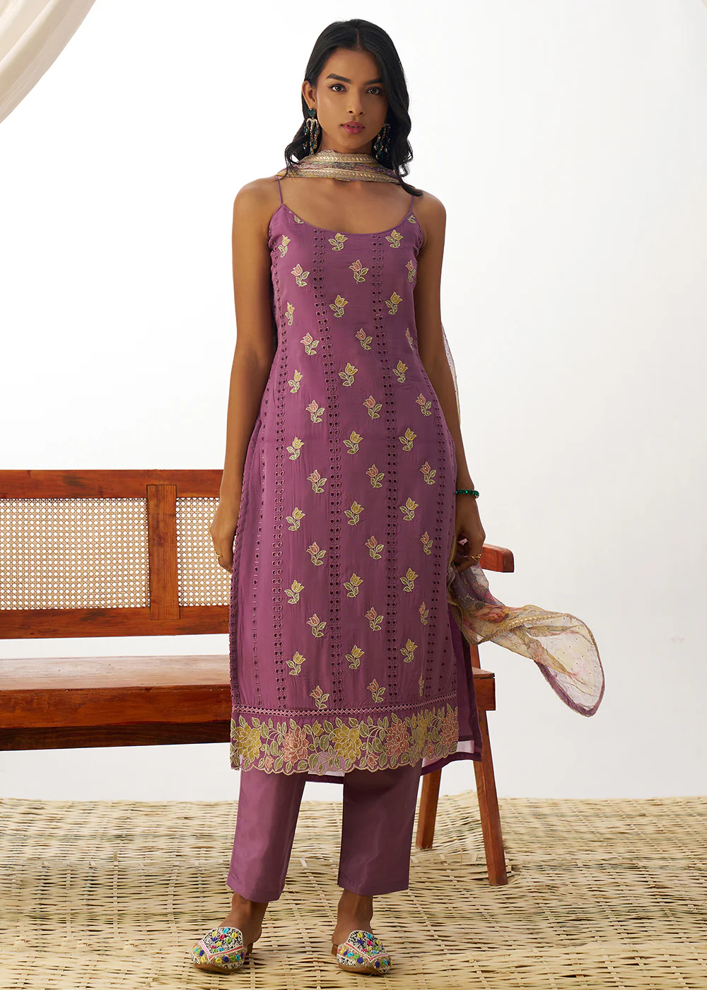 Purple Organza Embroidered Kurta Style Salwar Suit - Image 5