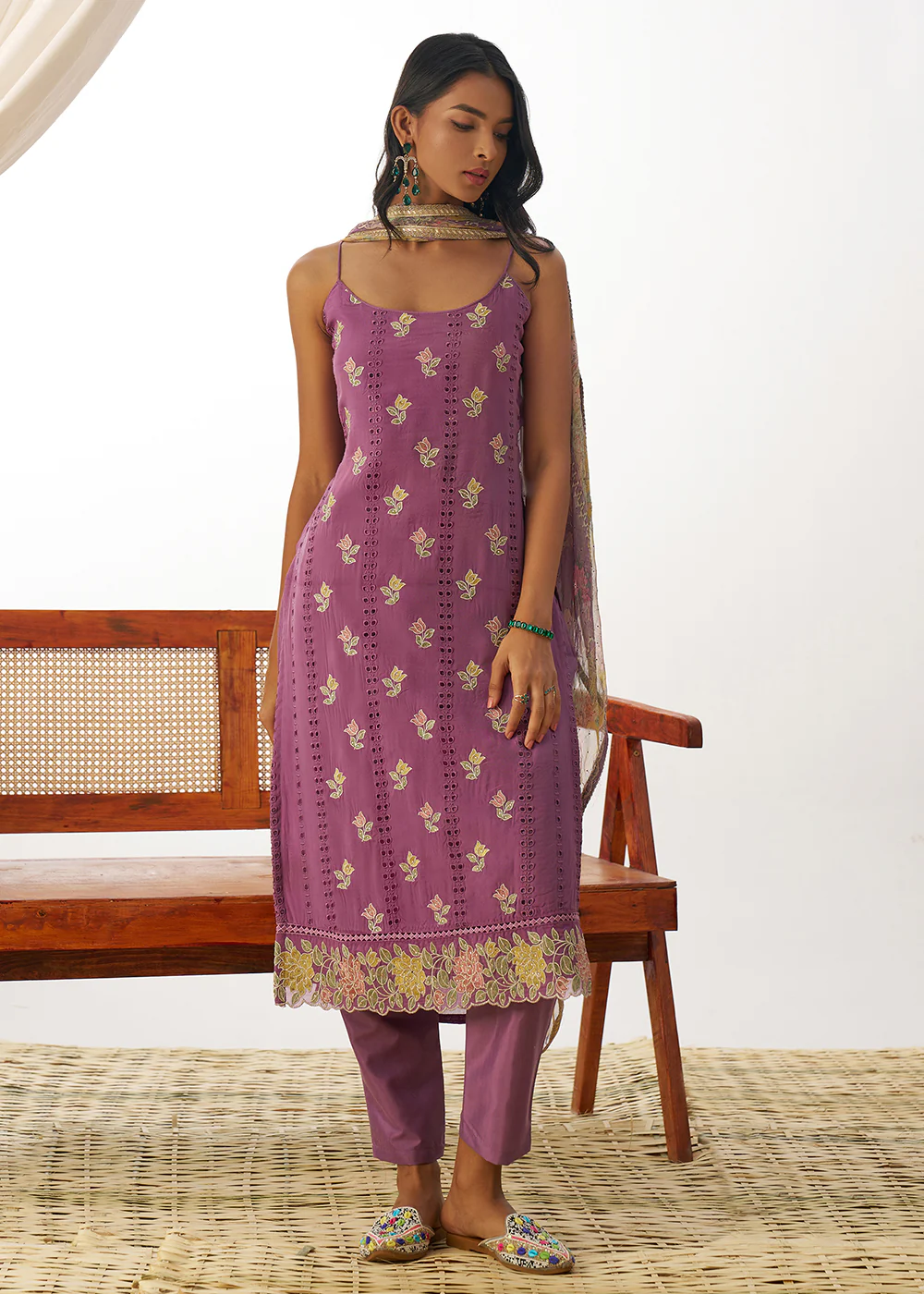 Purple Organza Embroidered Kurta Style Salwar Suit - Image 6