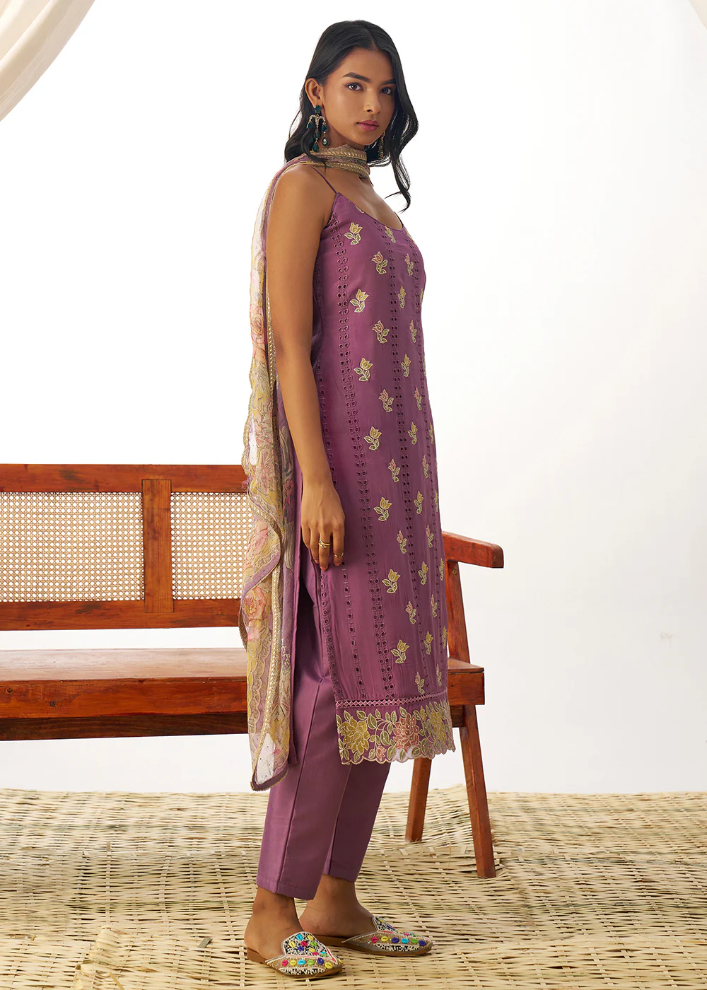Purple Organza Embroidered Kurta Style Salwar Suit - Image 7