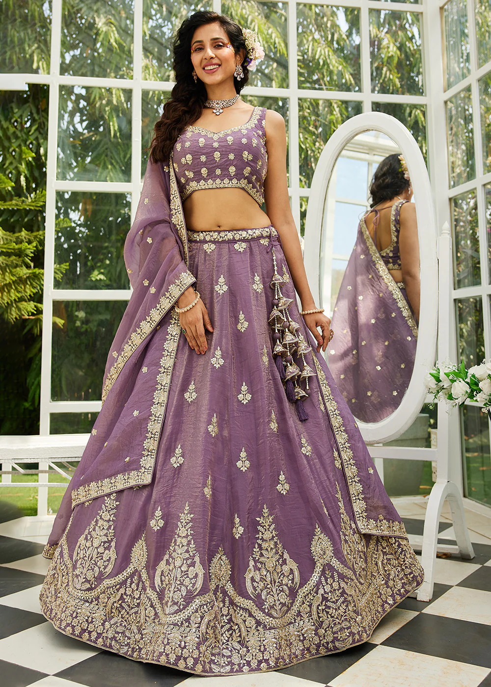 Purple Organza Fabric Embroidered Designer Lehenga Choli