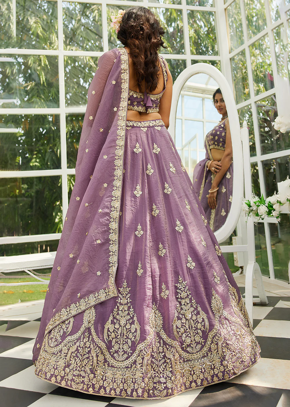 Purple Organza Fabric Embroidered Designer Lehenga Choli - Image 3