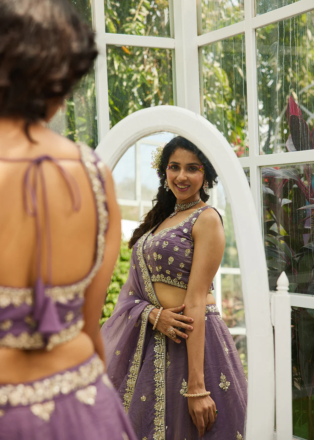 Purple Organza Fabric Embroidered Designer Lehenga Choli - Image 6