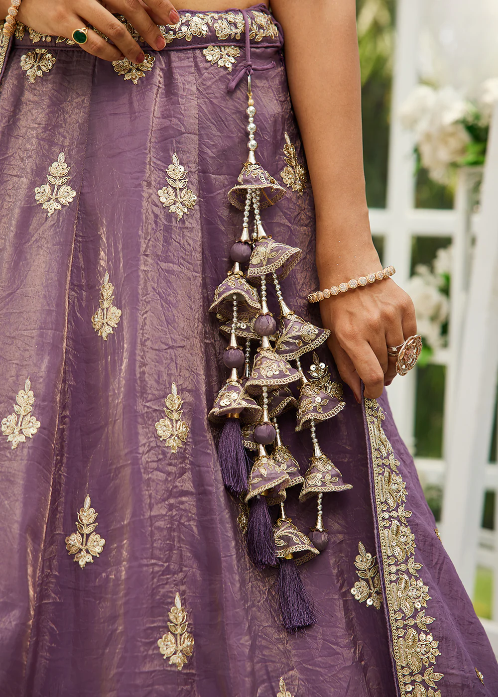 Purple Organza Fabric Embroidered Designer Lehenga Choli - Image 7