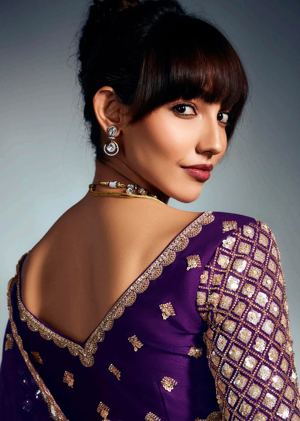 Purple Organza Khatli Work Designer Party Saree - Image 3