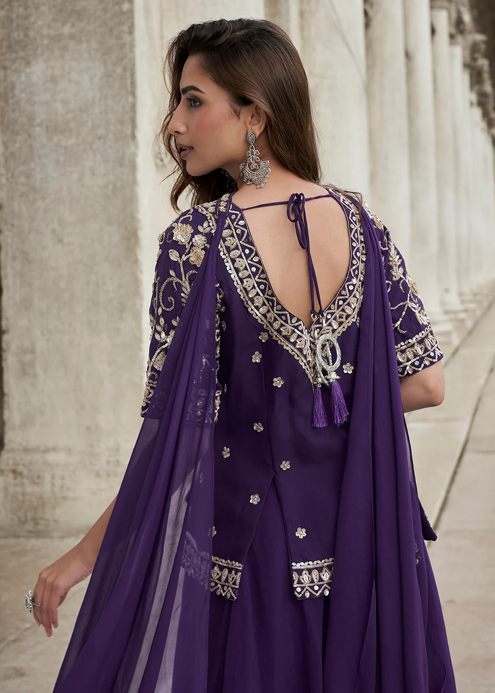 Purple Organza Silk Short Kurti Style Palazzo Suit - Image 3