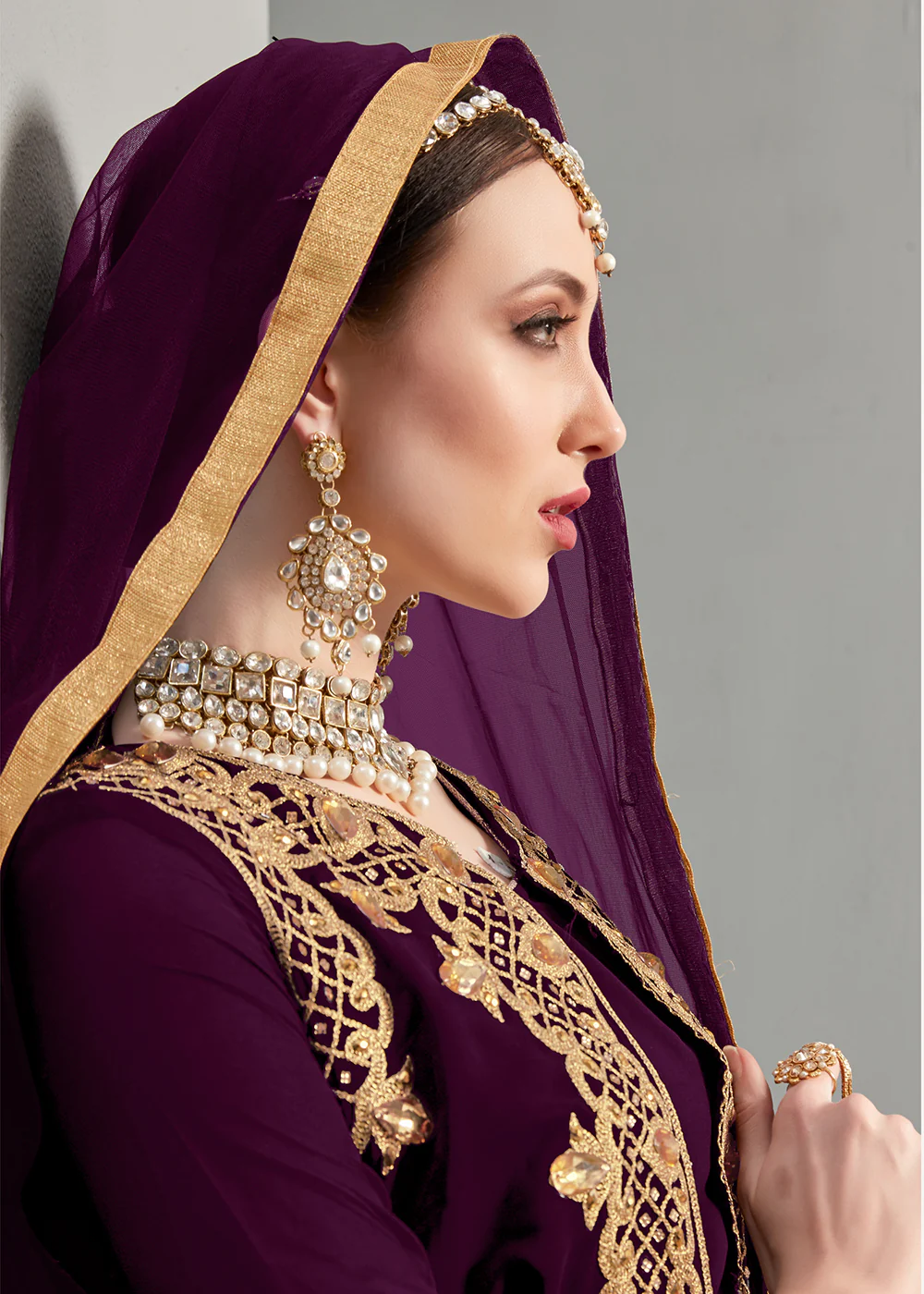 Purple Pant Style Jacket Georgette Anarkali Suit - Image 2