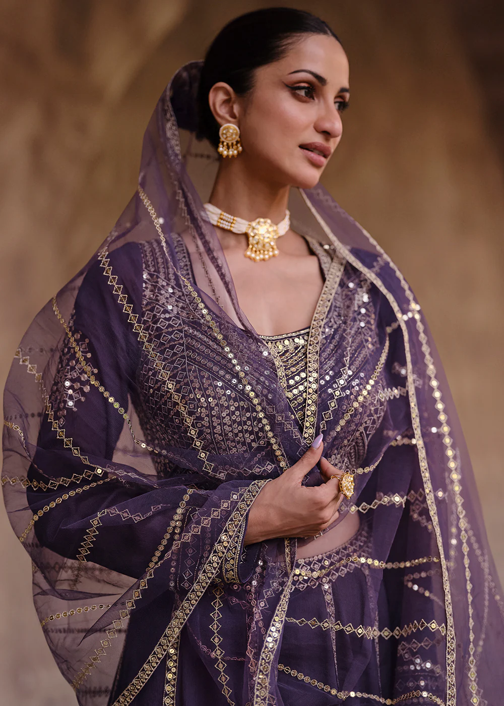 Purple Party Wear Chinnon Silk Designer Lehenga Choli - Image 4