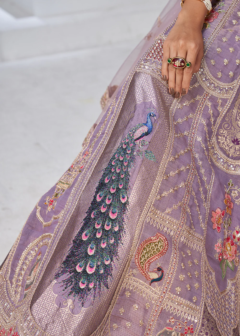 Purple Peacock Feather Motifs Traditional Lehenga Choli - Image 7
