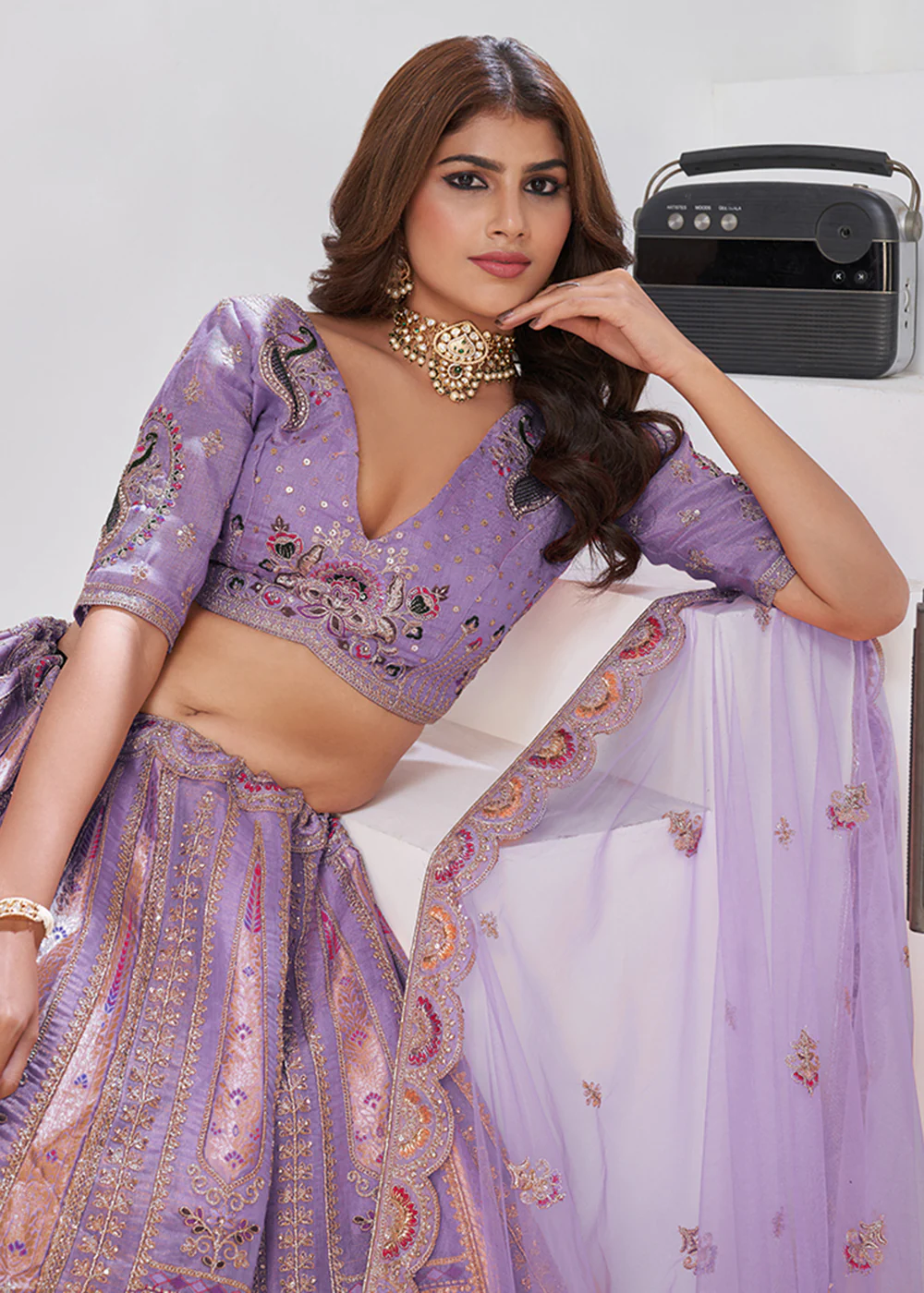 Purple Peacock Paisley Motifs Traditional Lehenga Choli - Image 2