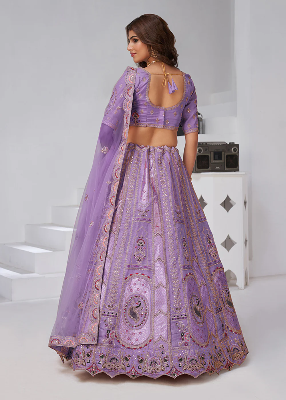 Purple Peacock Paisley Motifs Traditional Lehenga Choli - Image 3