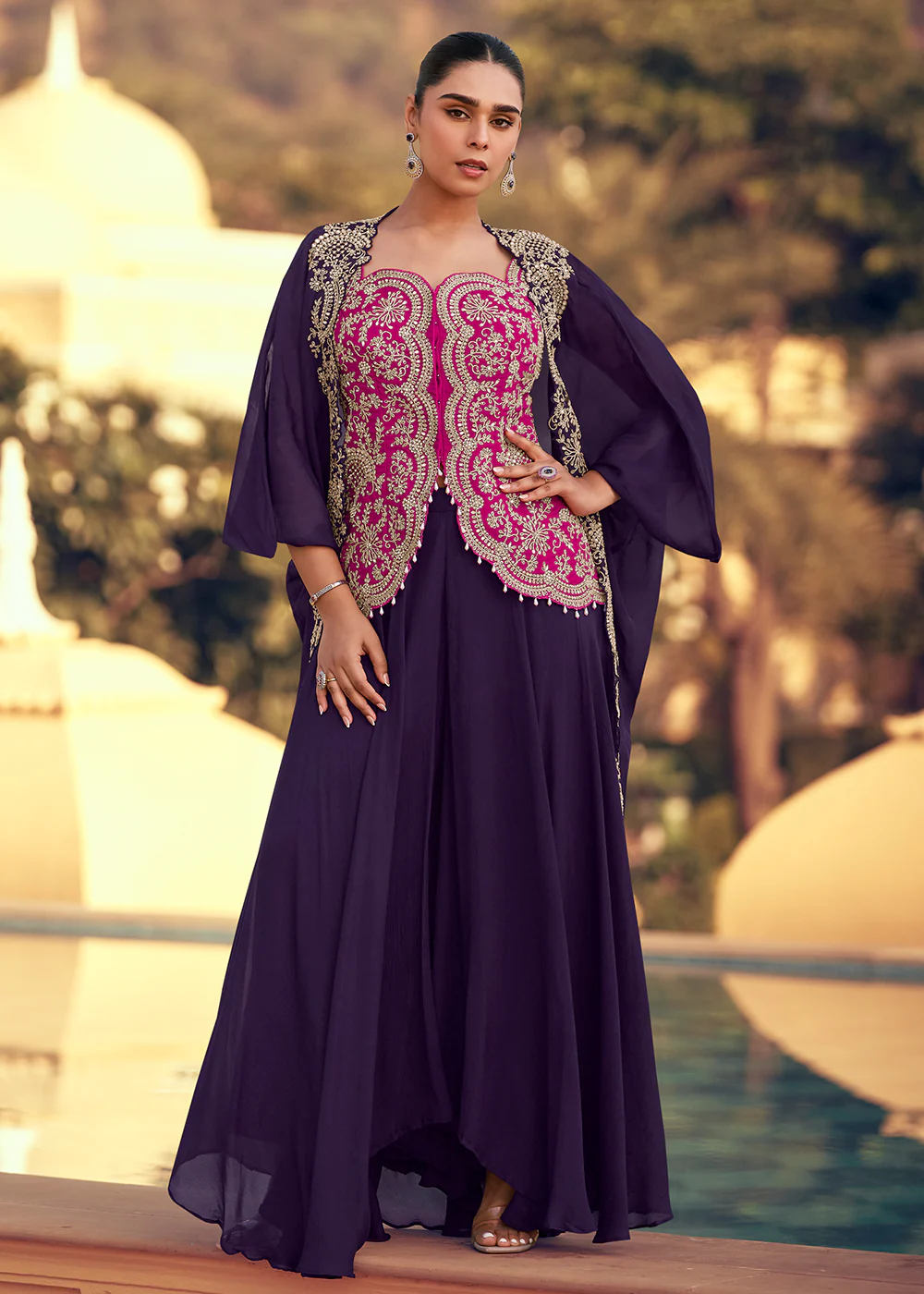 Purple & Pink Designer Style Indo Western Dress