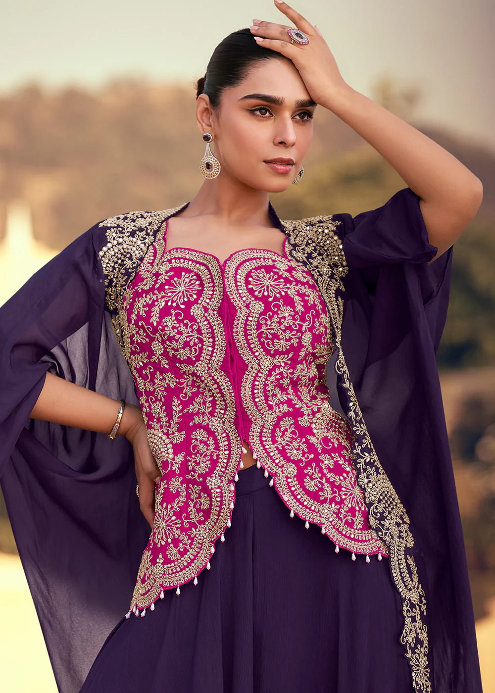Purple & Pink Designer Style Indo Western Dress - Image 2