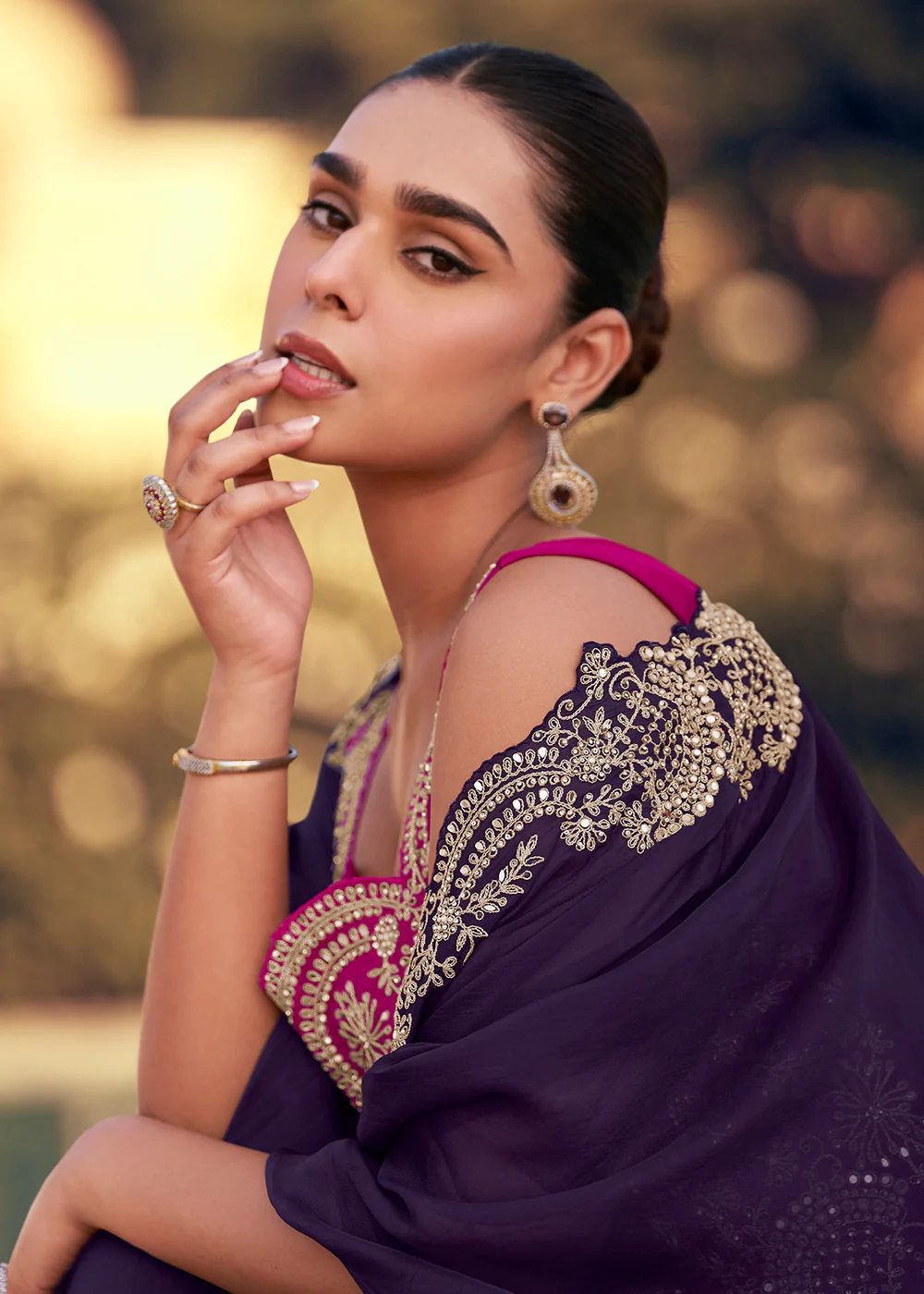 Purple & Pink Designer Style Indo Western Dress - Image 3
