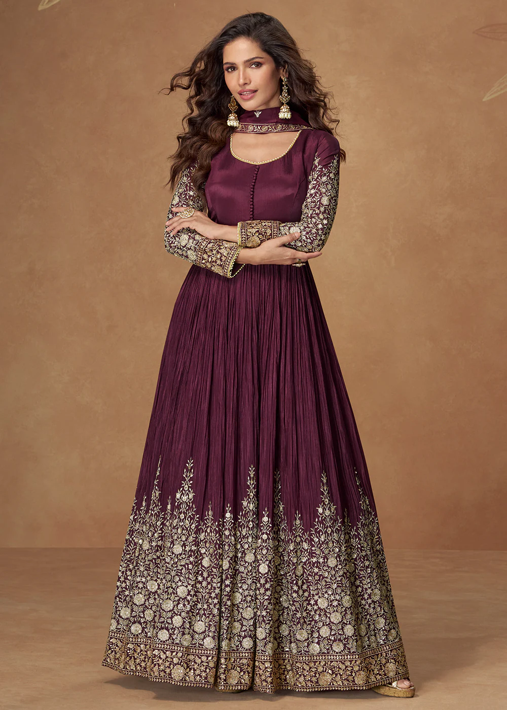Purple Premium Embroidered Wedding Party Anarkali Suit