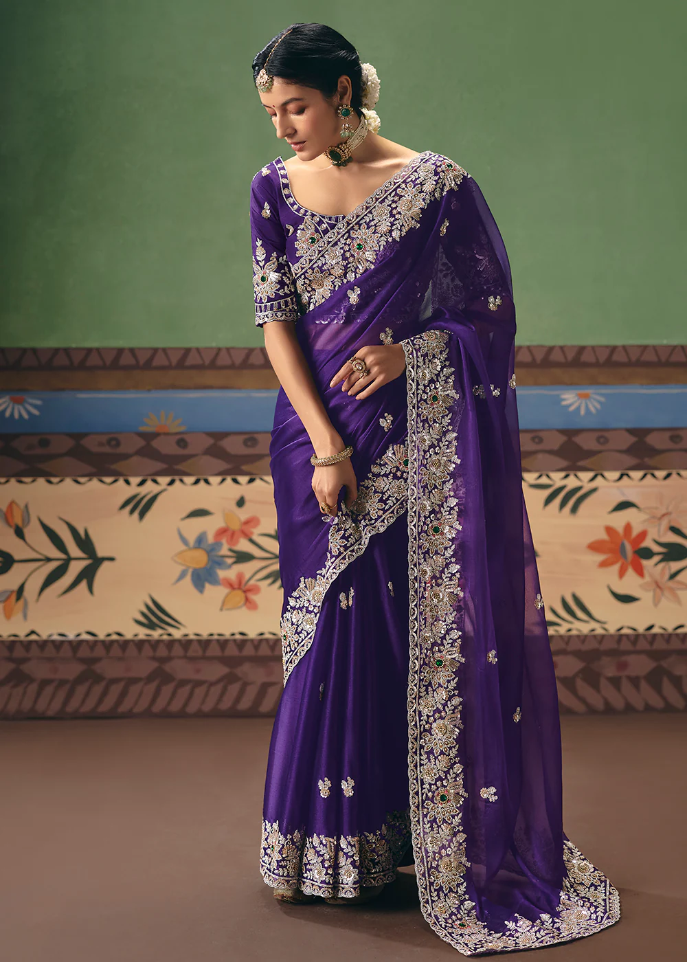 Purple Premium Fancy Fabric Designer Party Wear Saree
