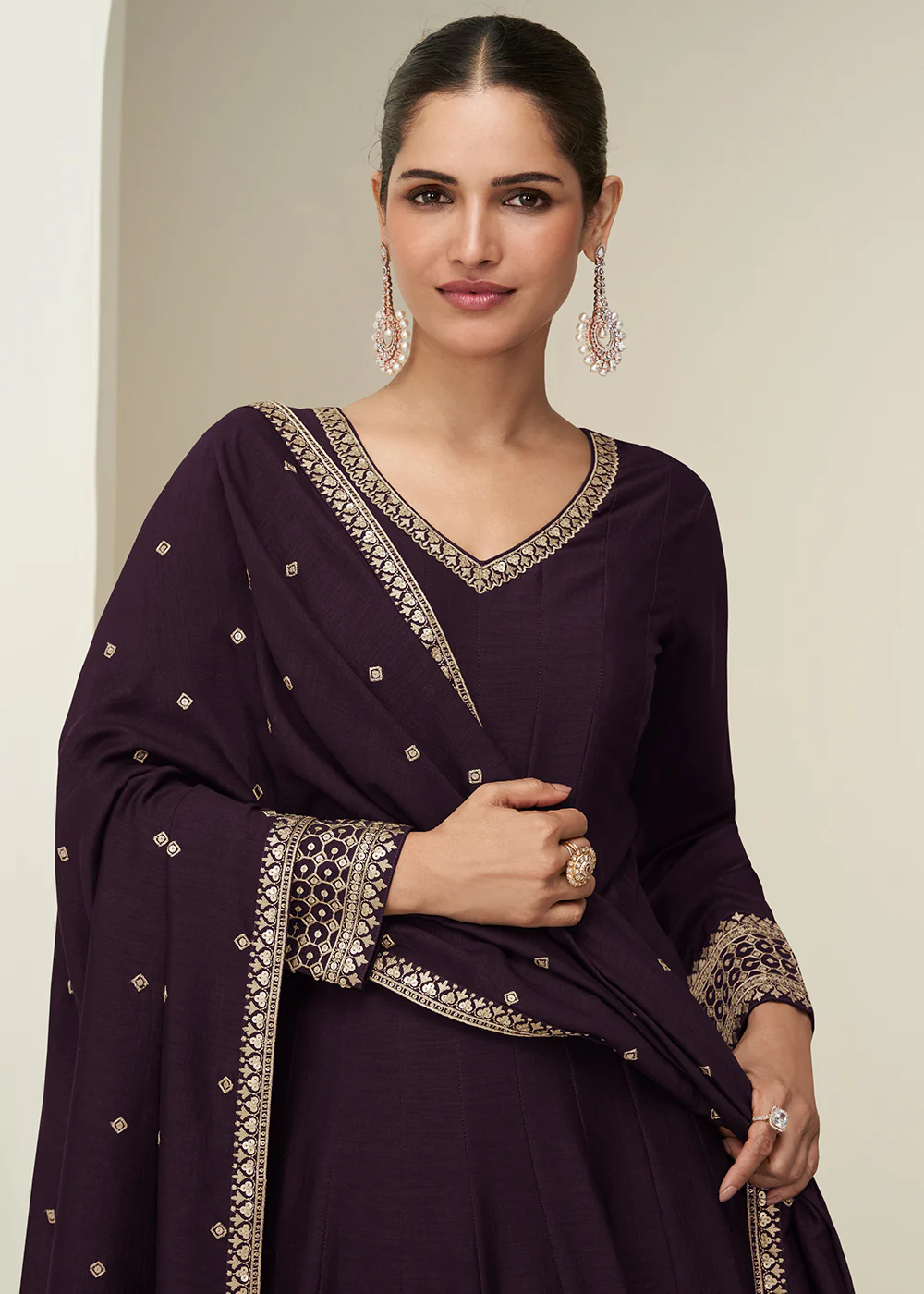 Purple Premium Silk Sequin Work Festive Anarkali Suit - Image 2
