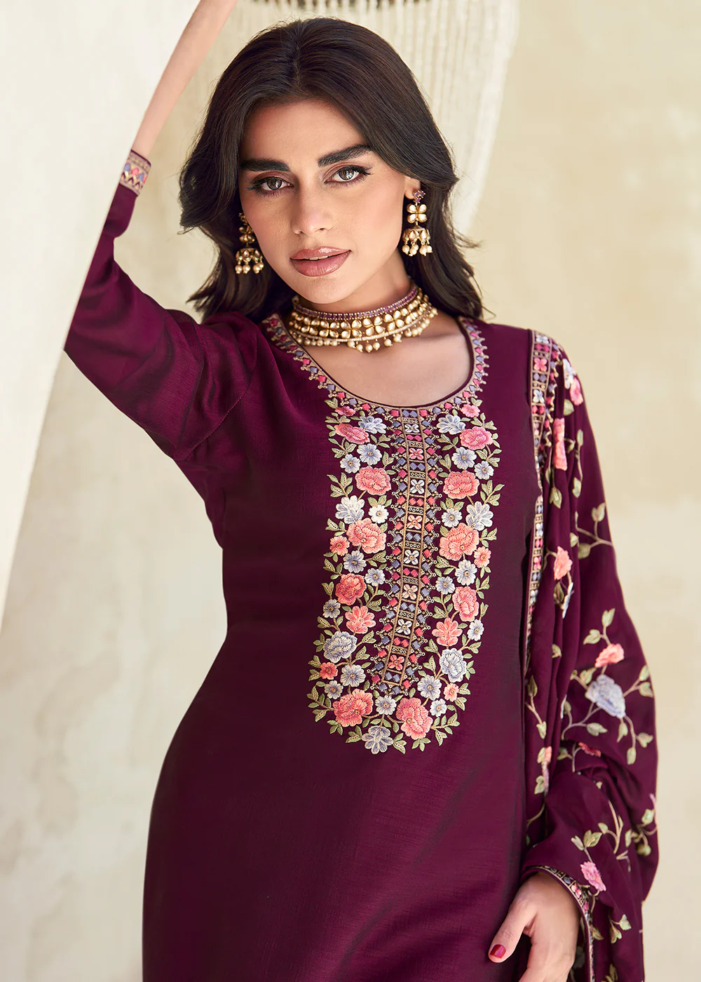 Purple Premium Silk Thread Embroidered Trendy Salwar Suit - Image 2