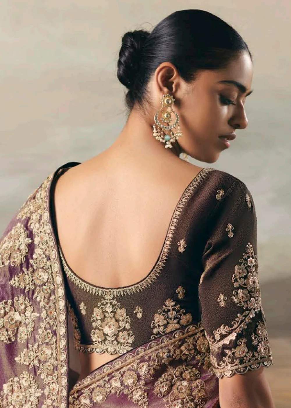Purple Premium Tissue Zari Fabric Designer Saree - Image 3