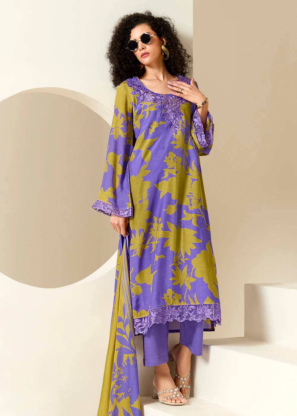 Purple Pure Muslin Floral Printed Trendy Salwar Suit
