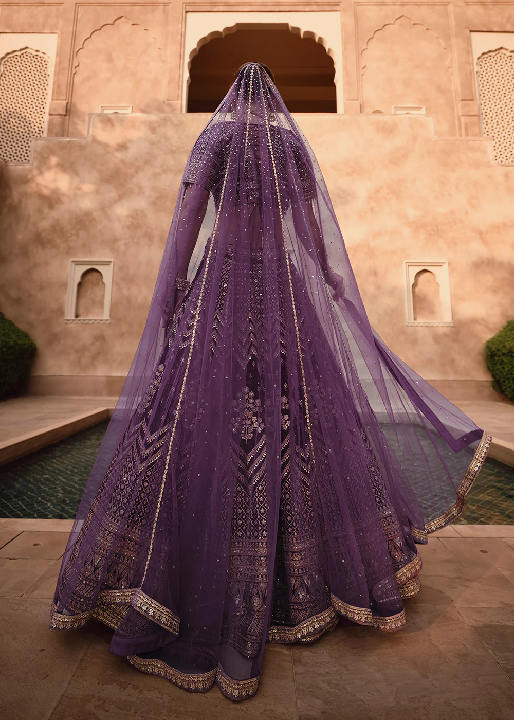 Purple Pure Viscose Lycra Silk Embroidered Bridal Lehenga Choli - Image 3