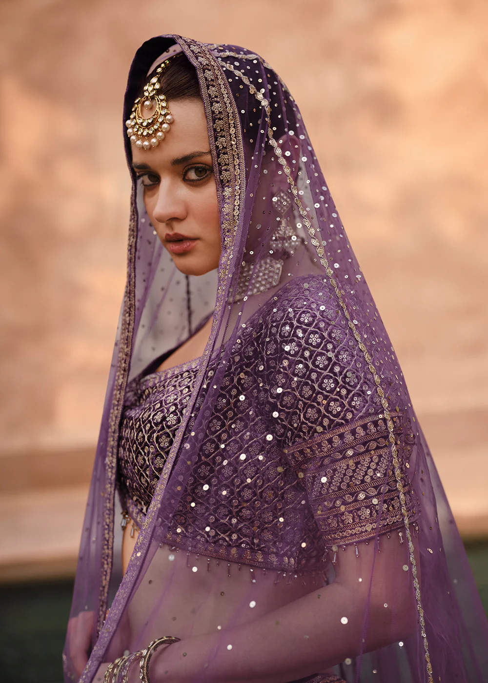 Purple Pure Viscose Lycra Silk Embroidered Bridal Lehenga Choli - Image 5