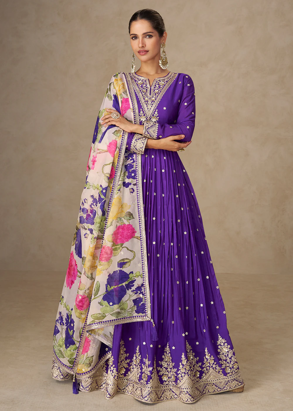 Purple Resham Threads Embroidered Festive Anarkali Suit