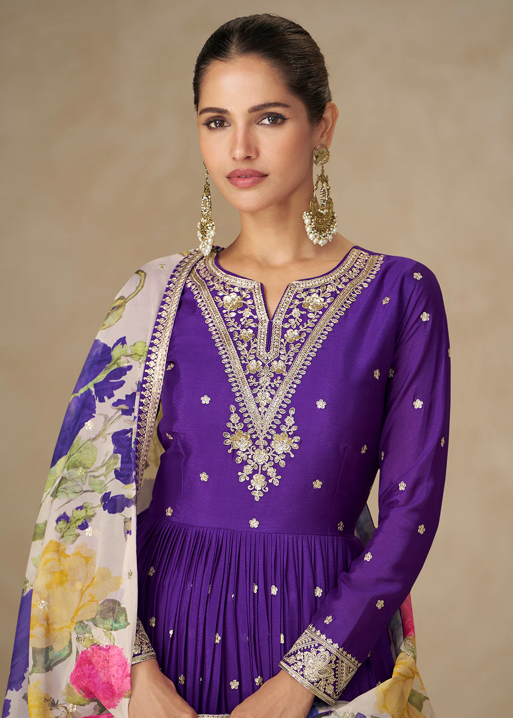 Purple Resham Threads Embroidered Festive Anarkali Suit - Image 2