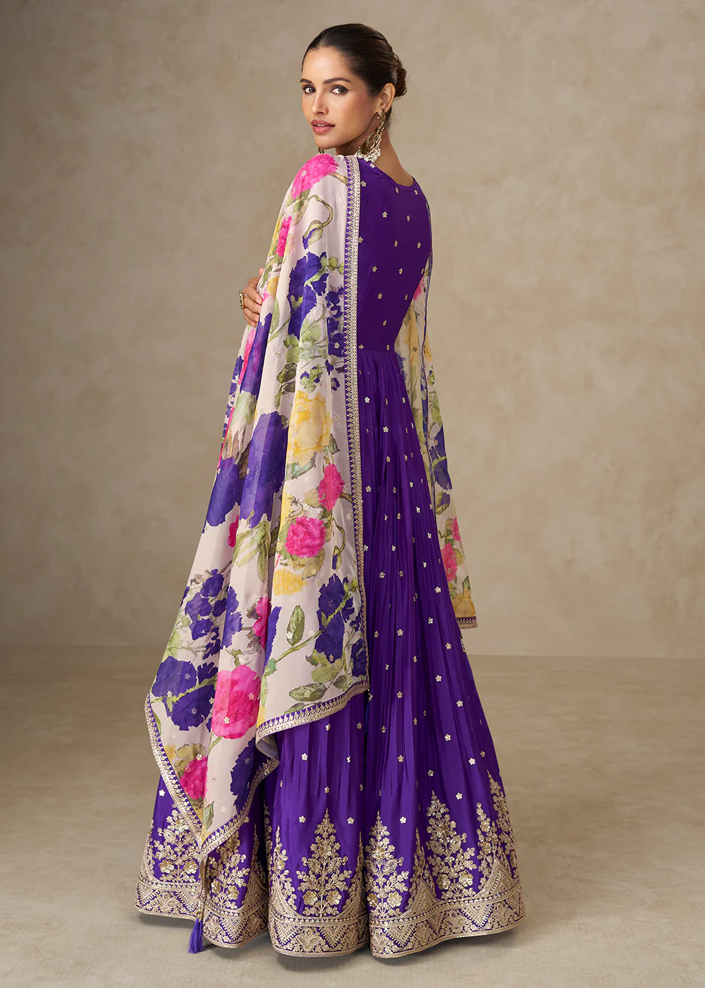 Purple Resham Threads Embroidered Festive Anarkali Suit - Image 3