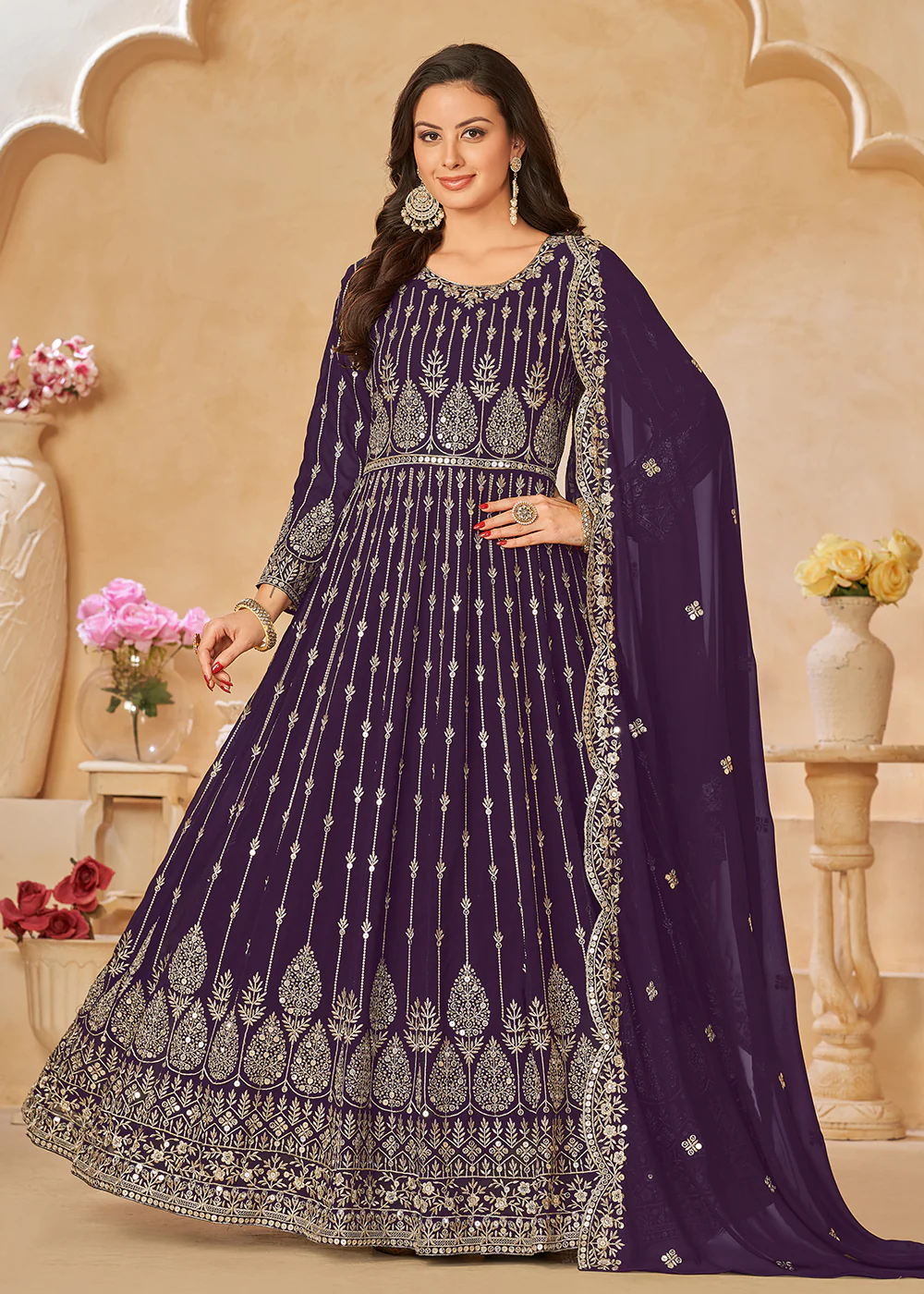 Purple Resham Zari Embroidered Festive Anarkali Suit - Image 3