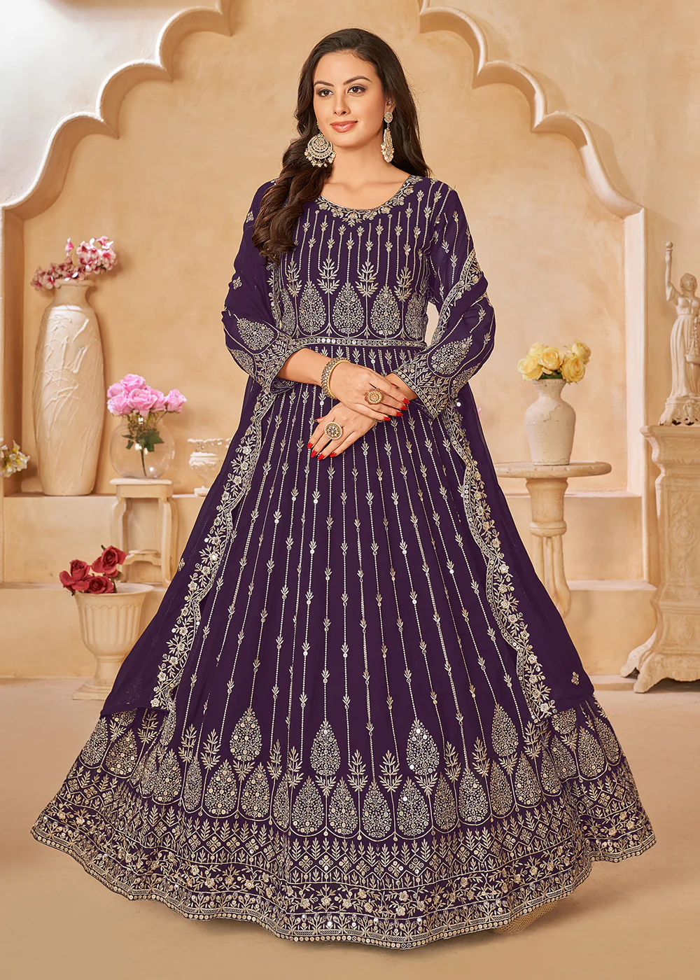 Purple Resham Zari Embroidered Festive Anarkali Suit - Image 4