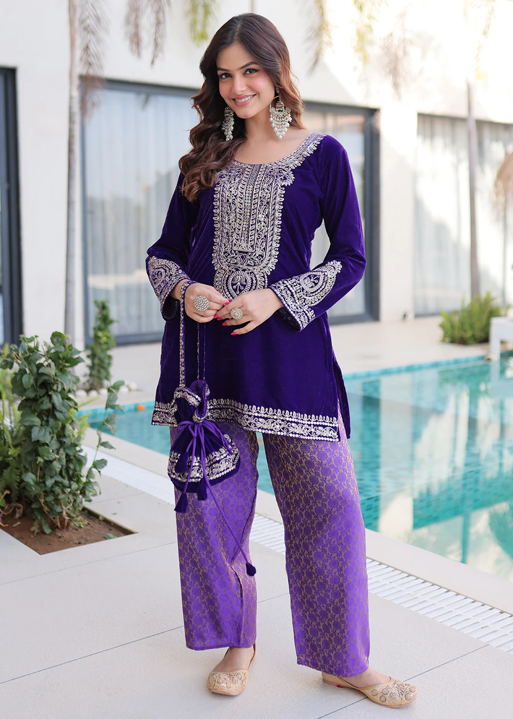 Purple Rich Zari Cording Embroidery Festive Salwar Suit - Image 4