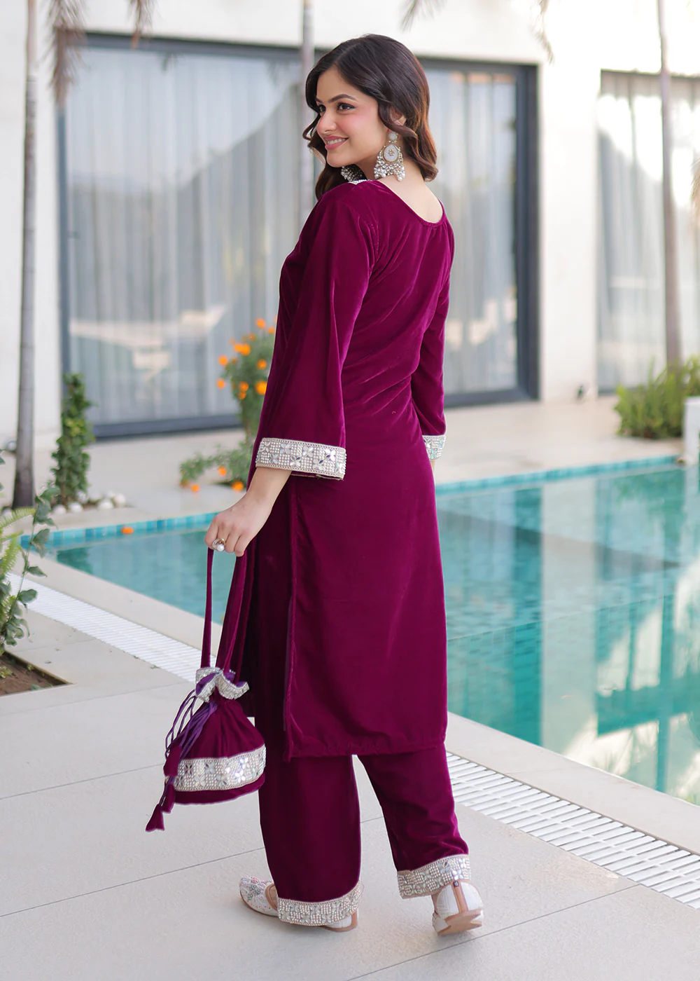 Purple Rich Zari & Mirror Work Festive Salwar Suit - Image 3