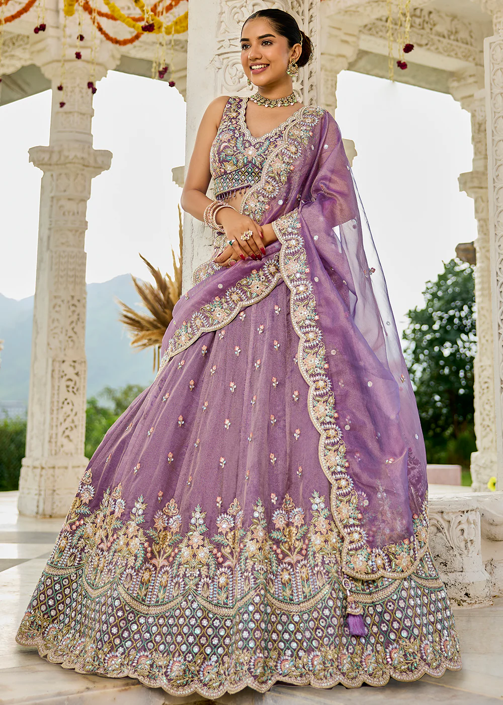 Purple Satin Silk Cording & Sequins Wedding Lehenga Choli