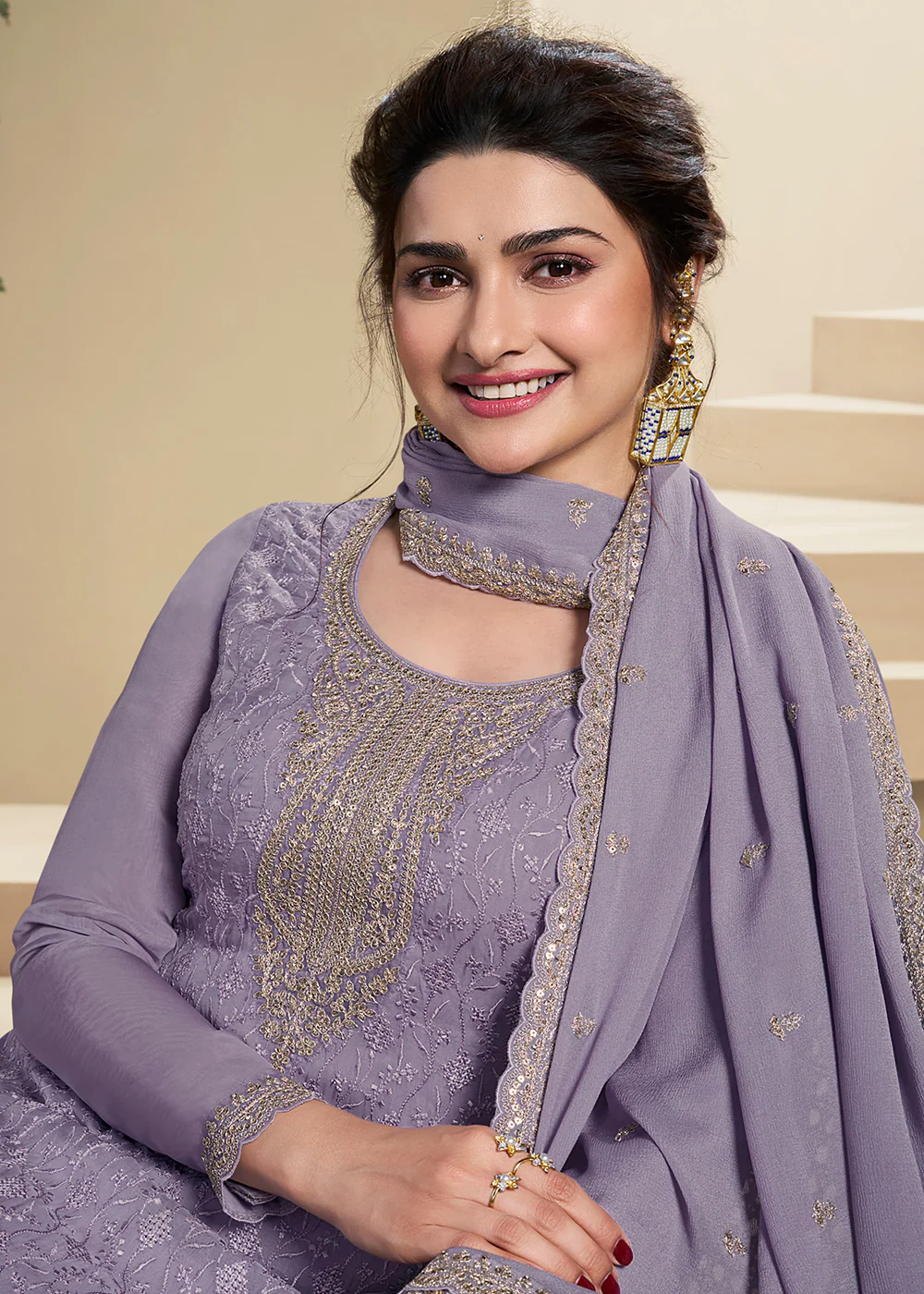 Purple Schiffli Embroidered Organza Salwar Suit - Image 2