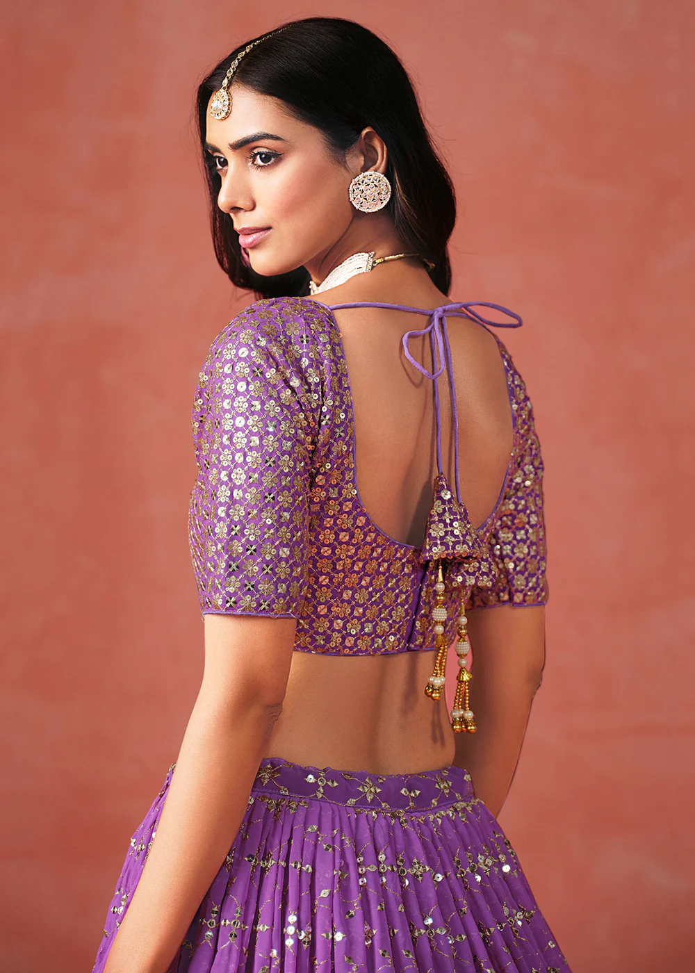 Purple Sequins & Zari Embroidered Wedding Lehenga Choli - Image 7