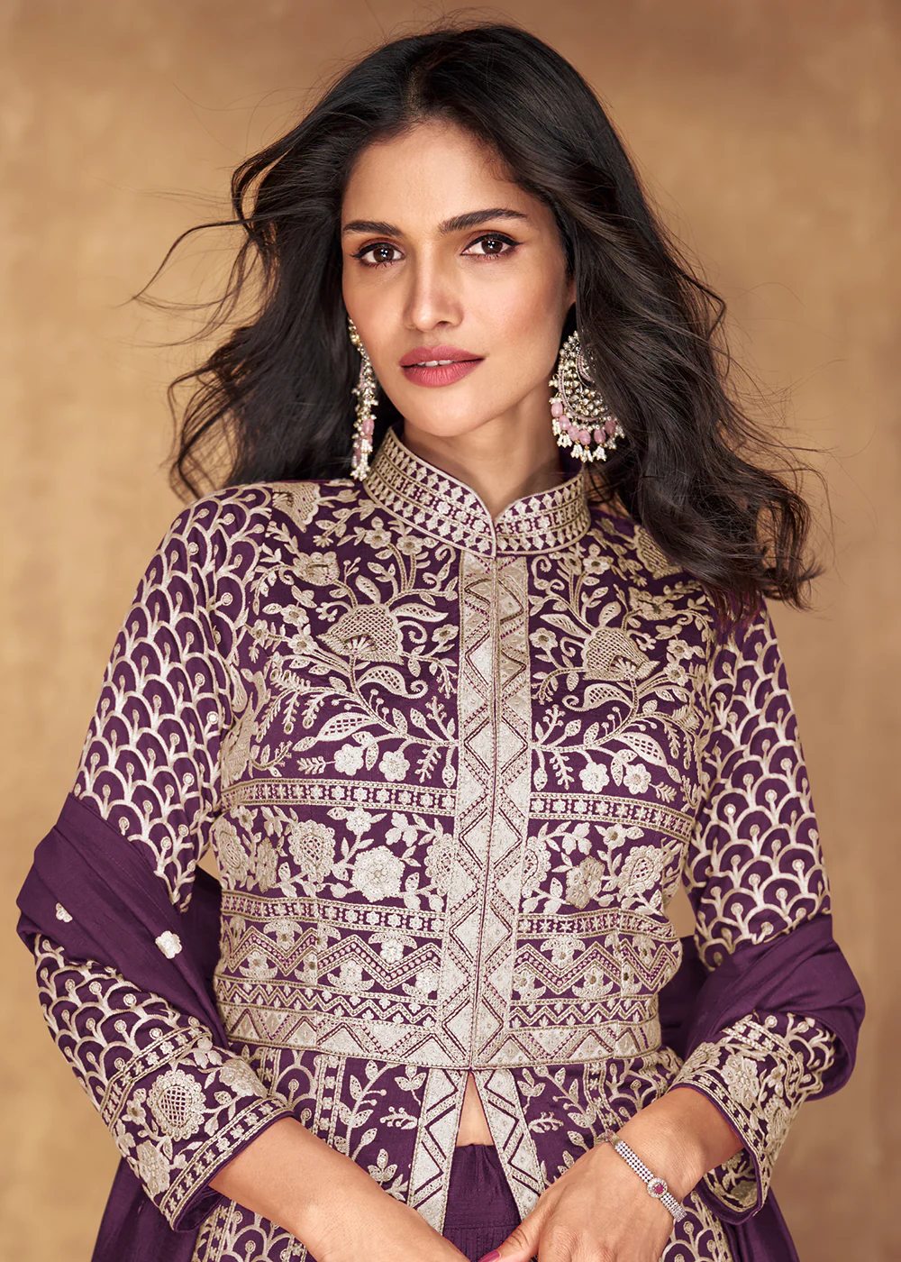 Purple Slit Style Embroidered Lehenga Anarkali Suit - Image 2