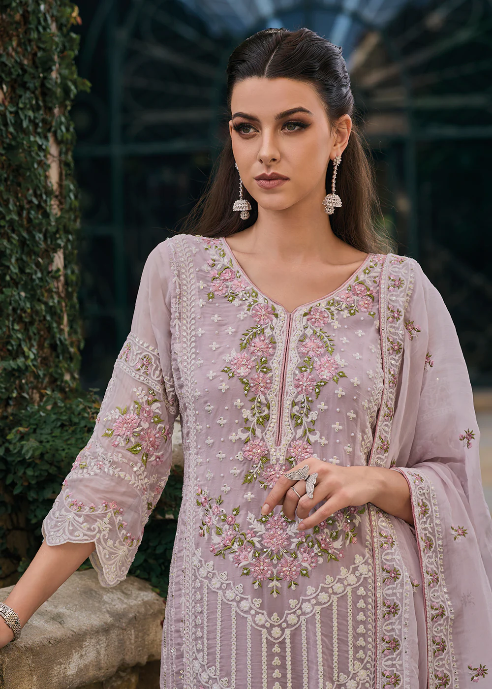 Purple Soft Organza Embroidered Designer Salwar Suit - Image 2