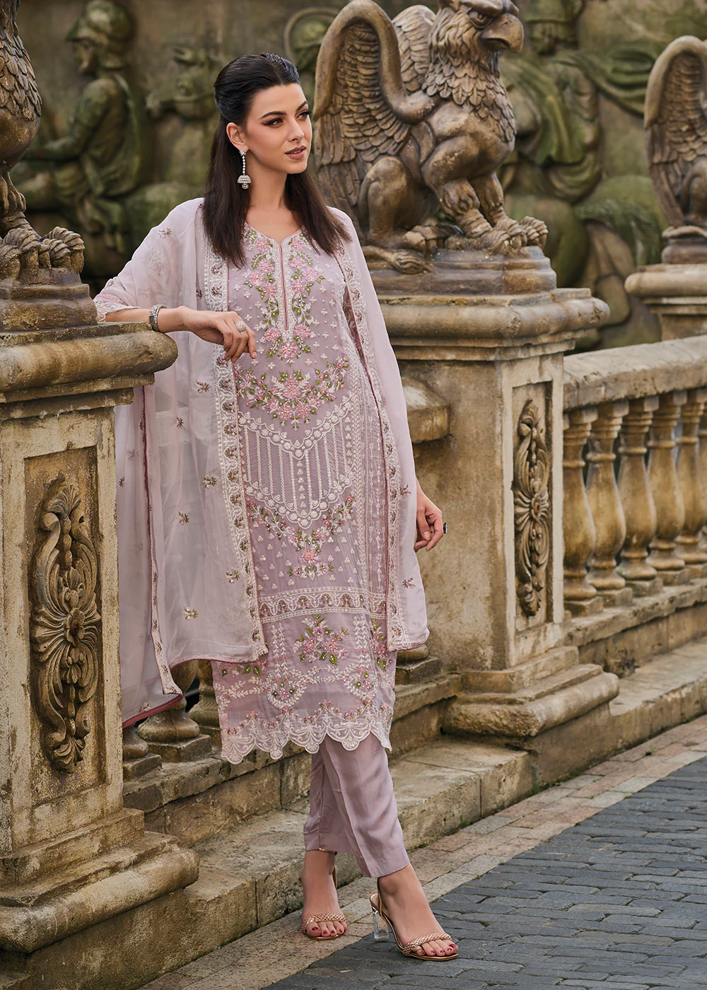 Purple Soft Organza Embroidered Designer Salwar Suit - Image 3