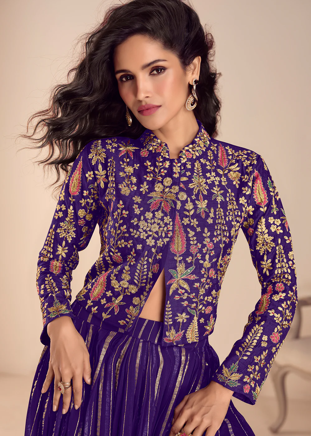 Purple Stylist Top Style Skirt Silk Indo Western Dress - Image 2