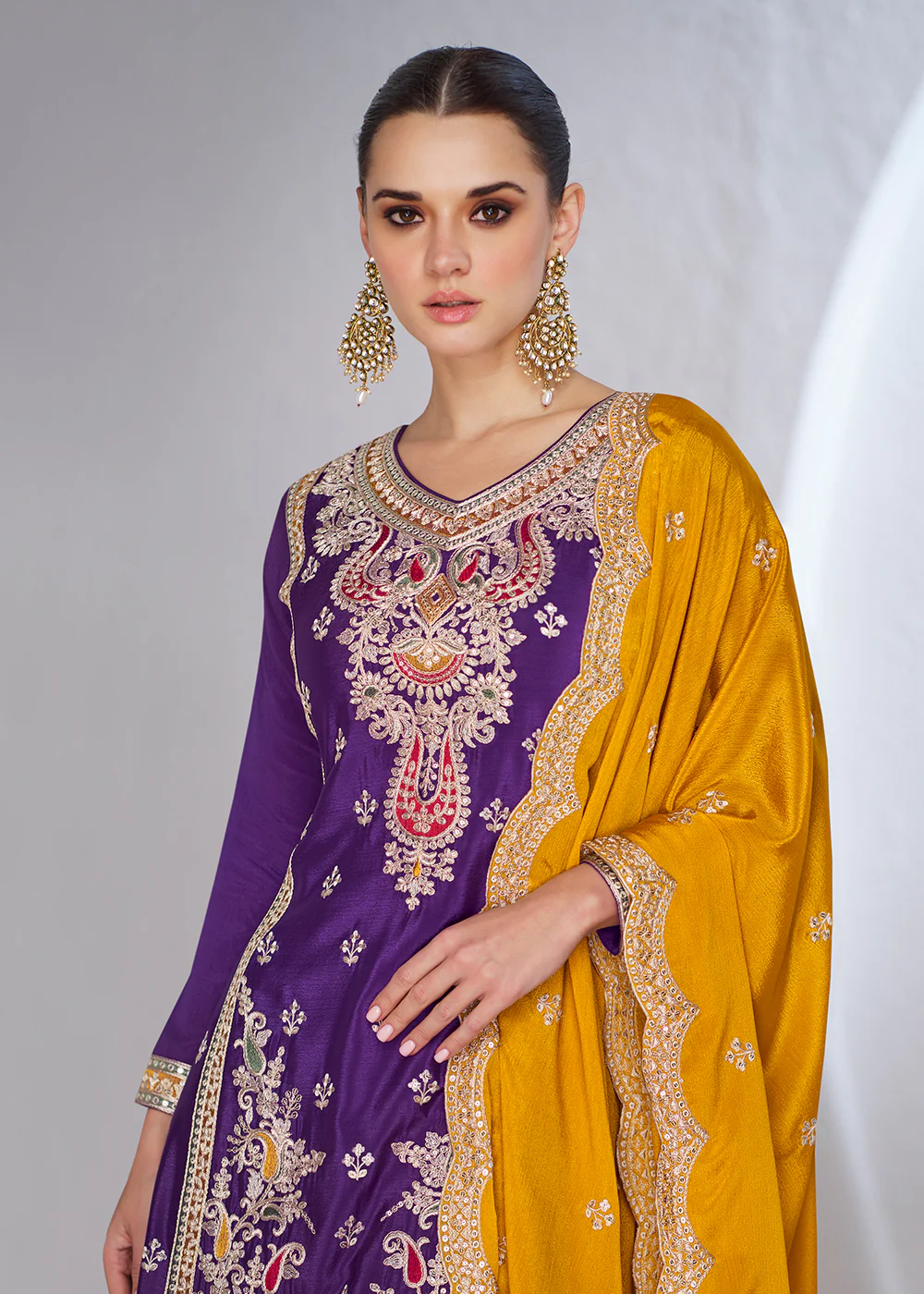 Purple & Teal Ceremonial Designer Palazzo Suit - Image 2