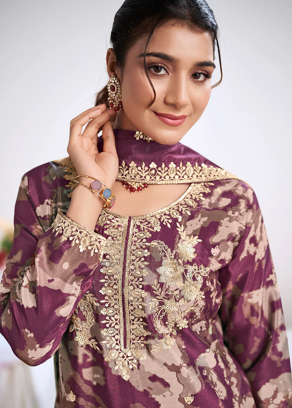 Purple Trendy Digital Printed Palazzo Suit for Wedding - Image 2
